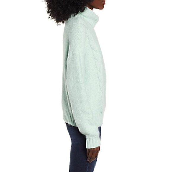 BP NORDSTROM Cozy Cable Knit Turtleneck Sweater Mint Green Chunky Knit Winter L - Picture 4 of 13